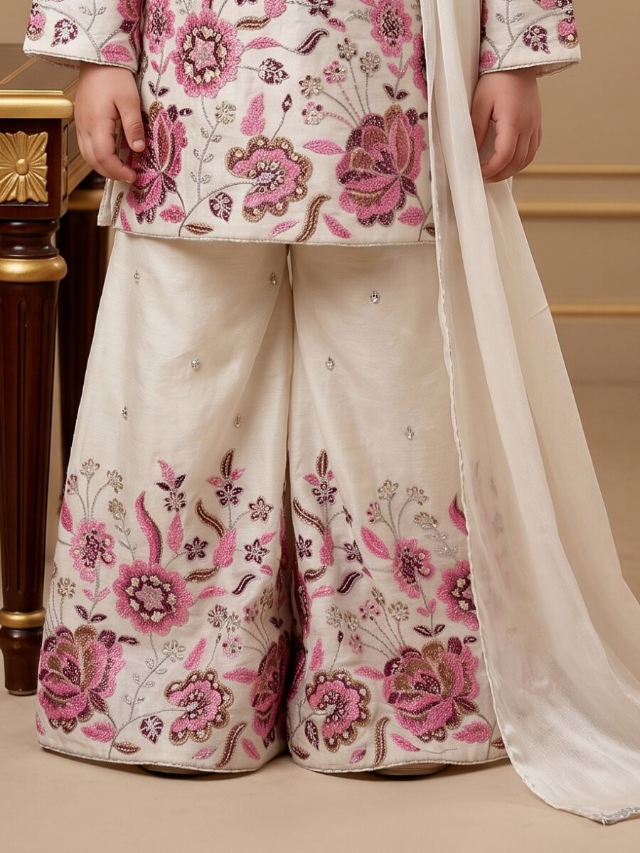 Off White Heavy chinon silk Embroidered Sequins Ethnic Casual Festival Party Wedding Salwars Girls Wear