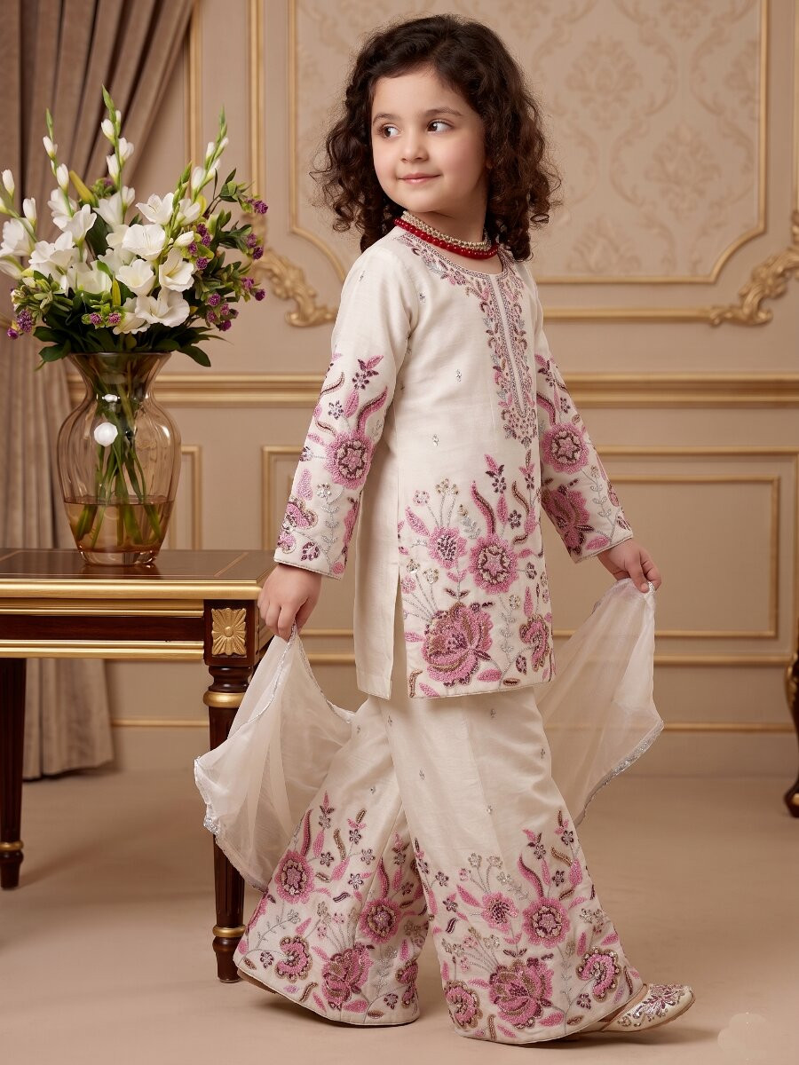 Off White Heavy chinon silk Embroidered Sequins Ethnic Casual Festival Party Wedding Salwars Girls Wear