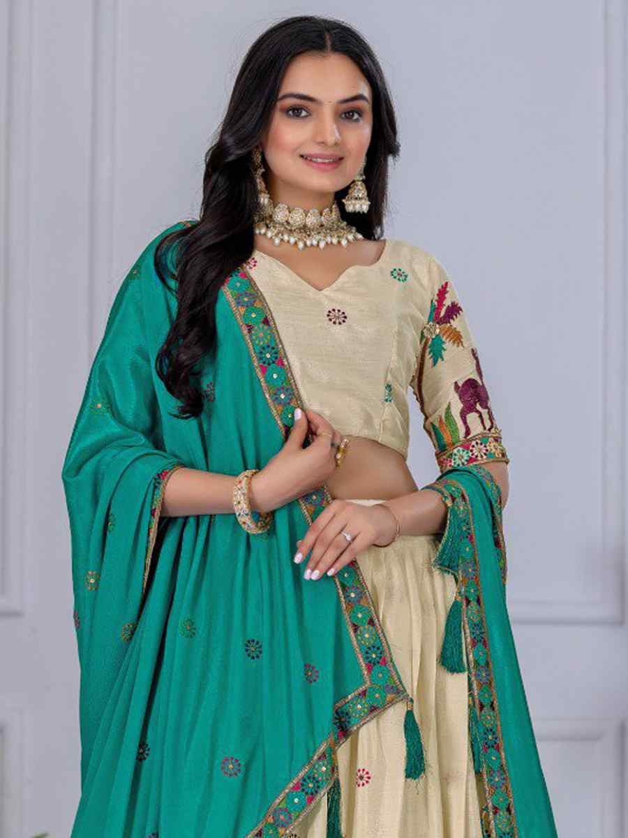 Off-White Heavy Chinon Silk Embroidery Wedding Reception Festival Heavy Border Lehenga Choli