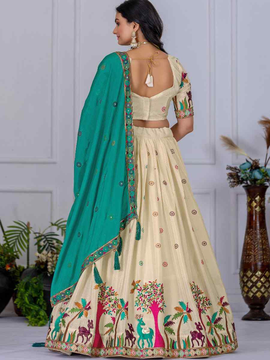 Off-White Heavy Chinon Silk Embroidery Wedding Reception Festival Heavy Border Lehenga Choli