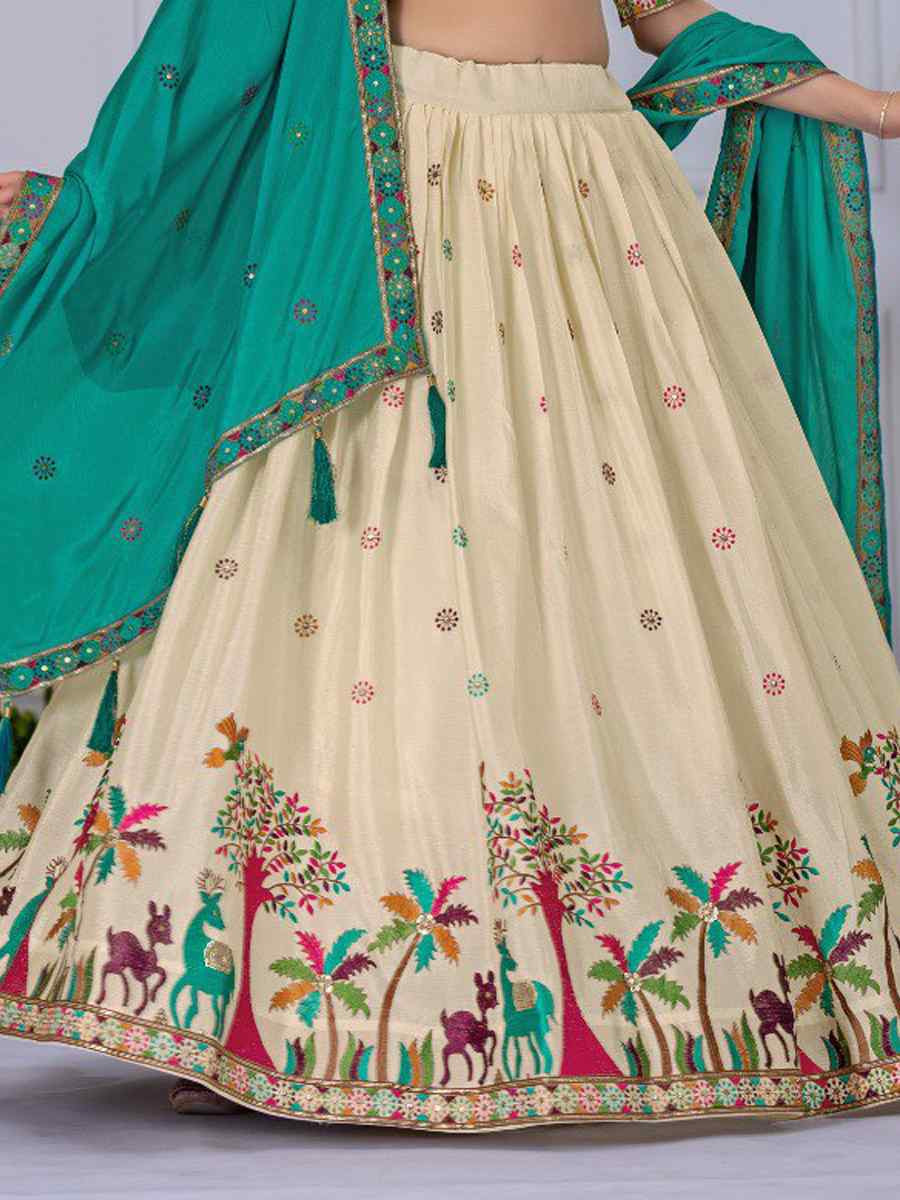 Off-White Heavy Chinon Silk Embroidery Wedding Reception Festival Heavy Border Lehenga Choli
