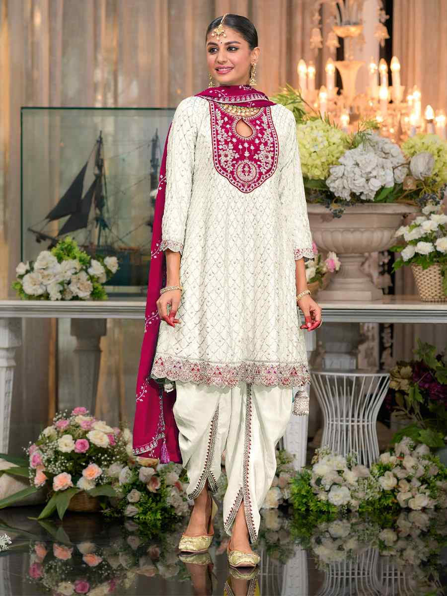 Off White Heavy ChinonEmbroidery Casual Festival Doti Pant Salwar Kameez