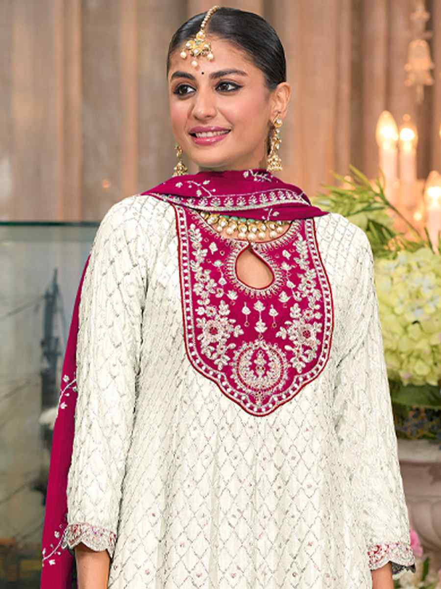 Off White Heavy ChinonEmbroidery Casual Festival Doti Pant Salwar Kameez