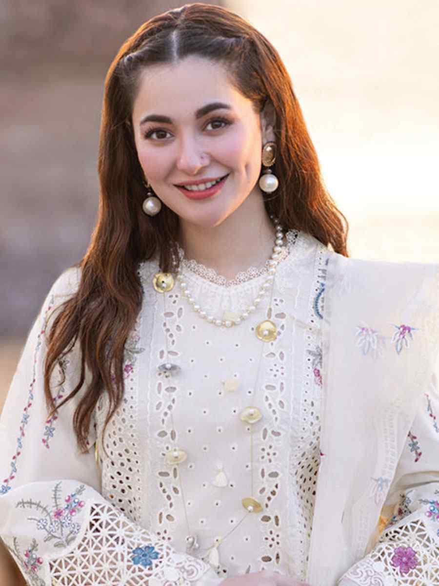 Off-White Heavy Cotton Embroidered Festival Wedding Lawn Salwar Kameez