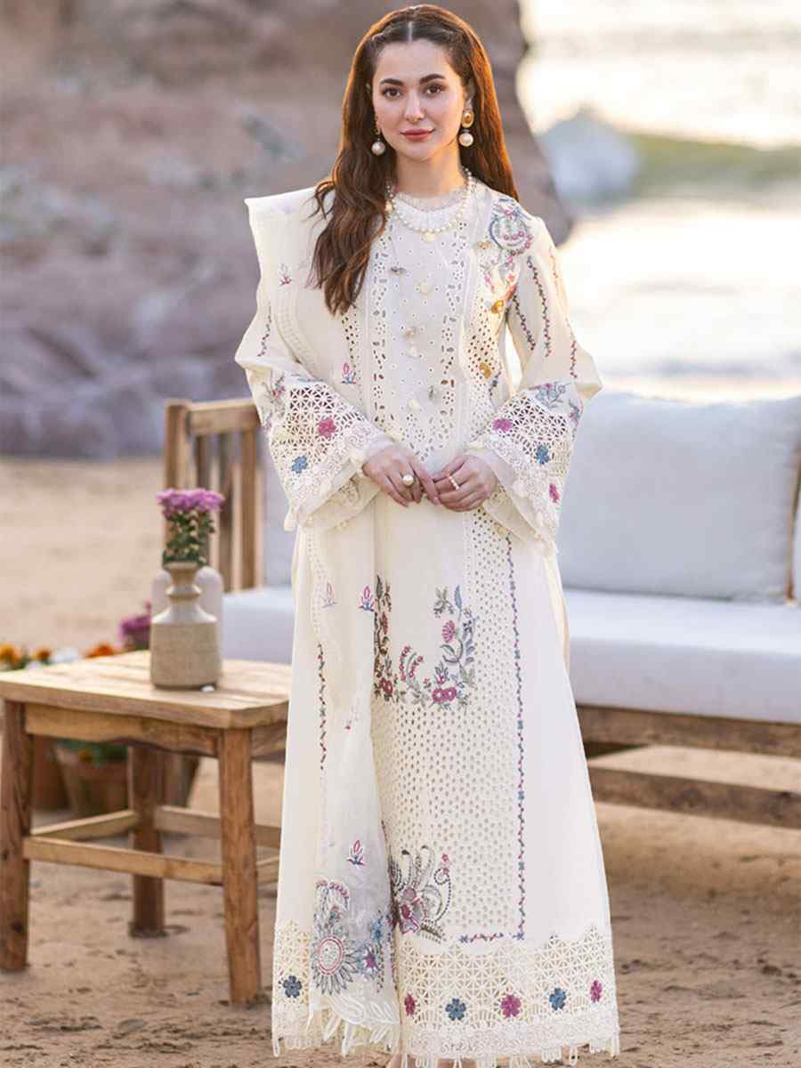 Off-White Heavy Cotton Embroidered Festival Wedding Lawn Salwar Kameez
