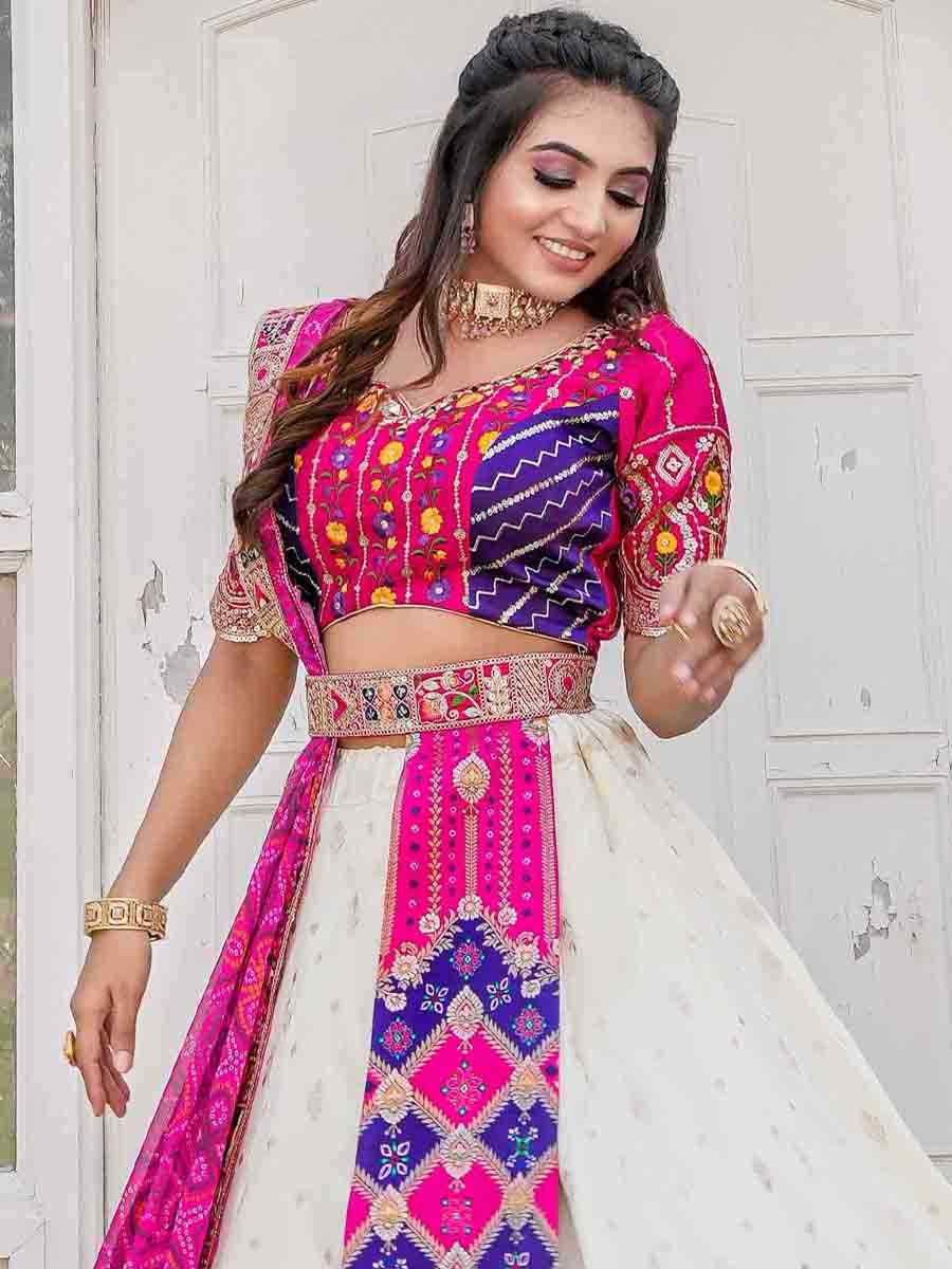 Off White Heavy Jacquard Embroidered Festival Ready Circular Lehenga Choli