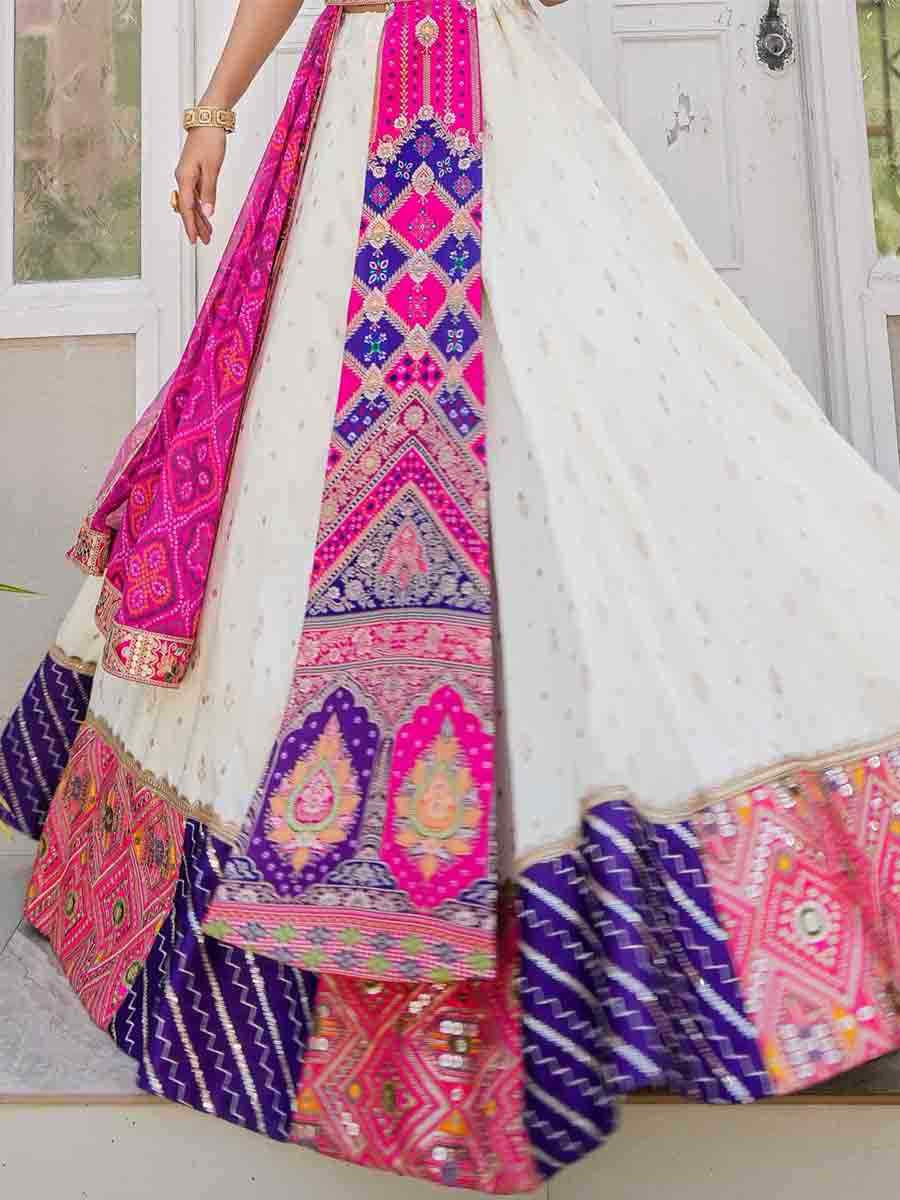 Off White Heavy Jacquard Embroidered Festival Ready Circular Lehenga Choli