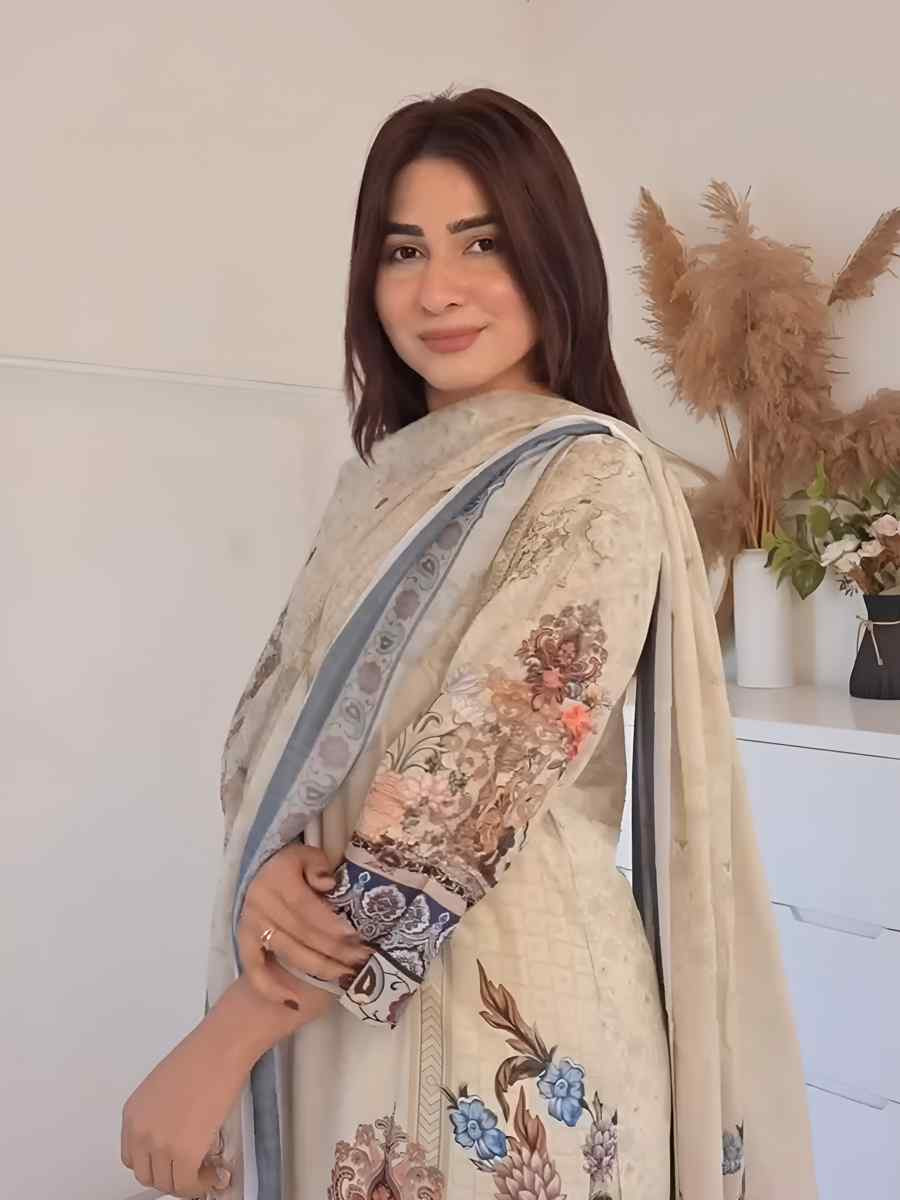 Off-White Heavy Muslim Cotton Printed Festival Casual Ready Pant Salwar Kameez