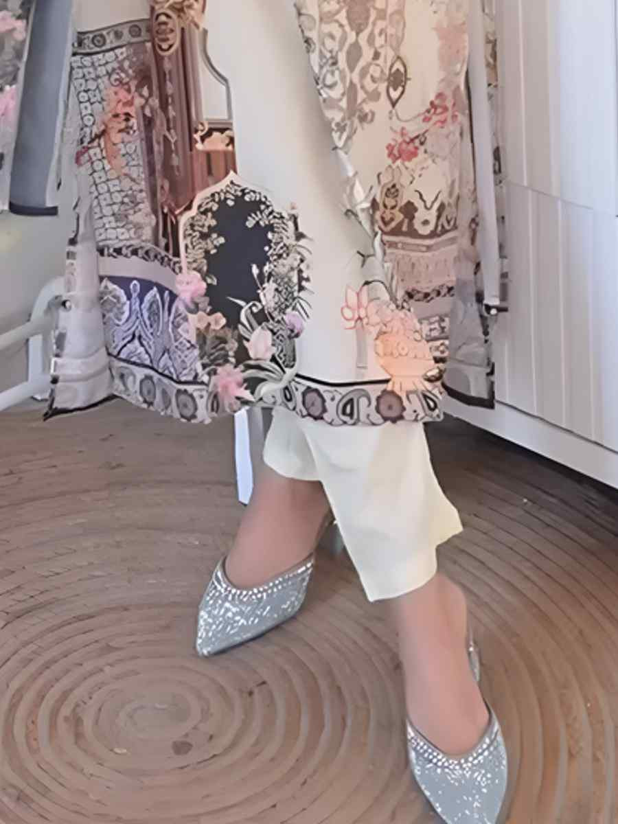 Off-White Heavy Muslim Cotton Printed Festival Casual Ready Pant Salwar Kameez