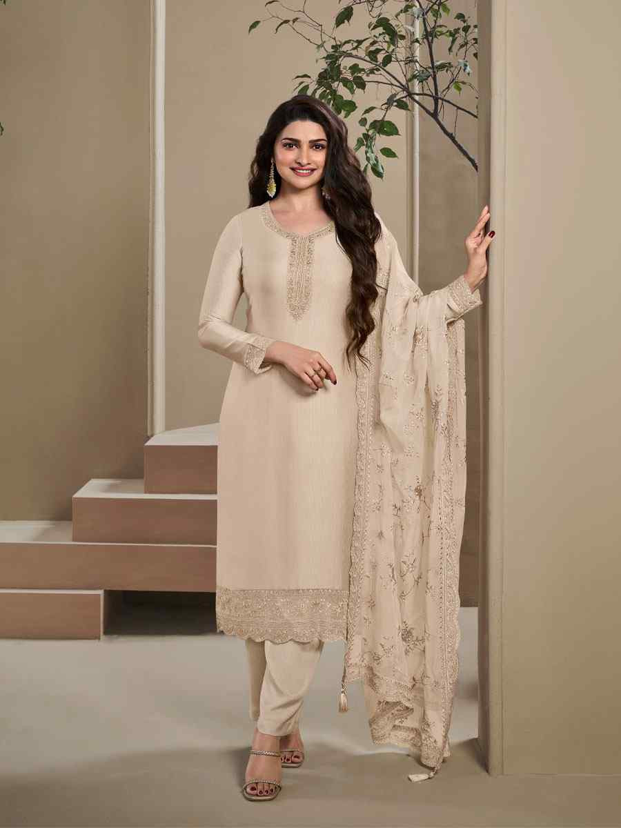 Off-White Heavy Natural Crep Embroidered Festival Wedding Pant Salwar Kameez