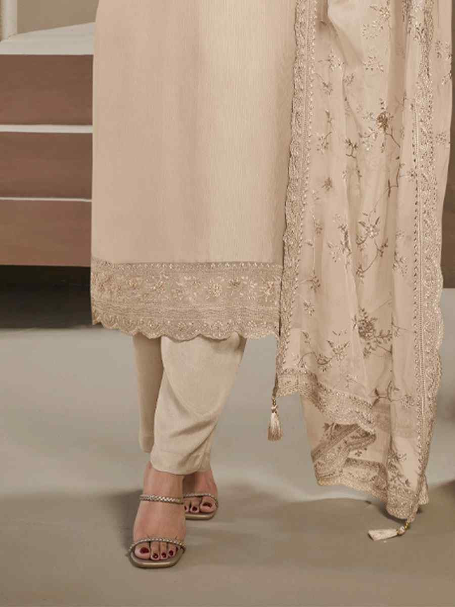 Off-White Heavy Natural Crep Embroidered Festival Wedding Pant Salwar Kameez