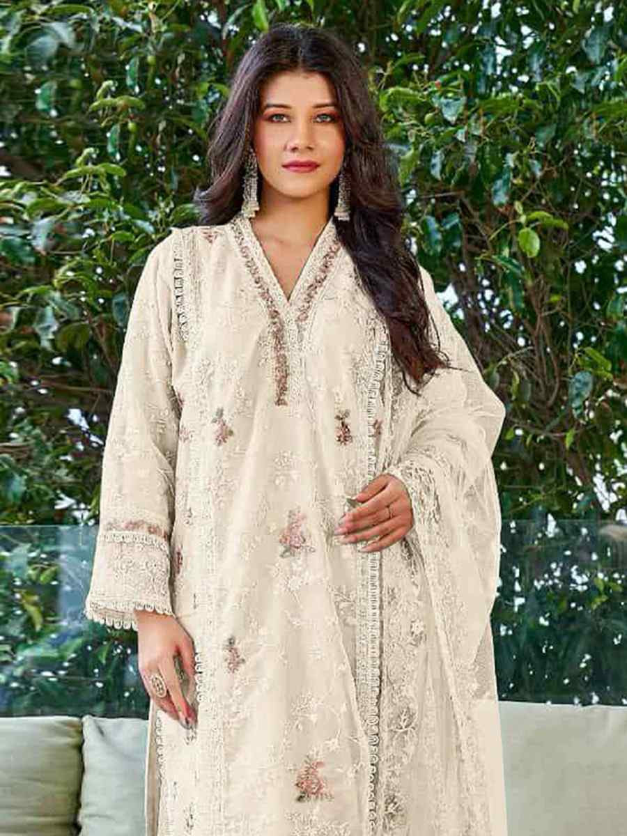 Off-White Heavy Organza Embroidered Festival Casual Pant Salwar Kameez