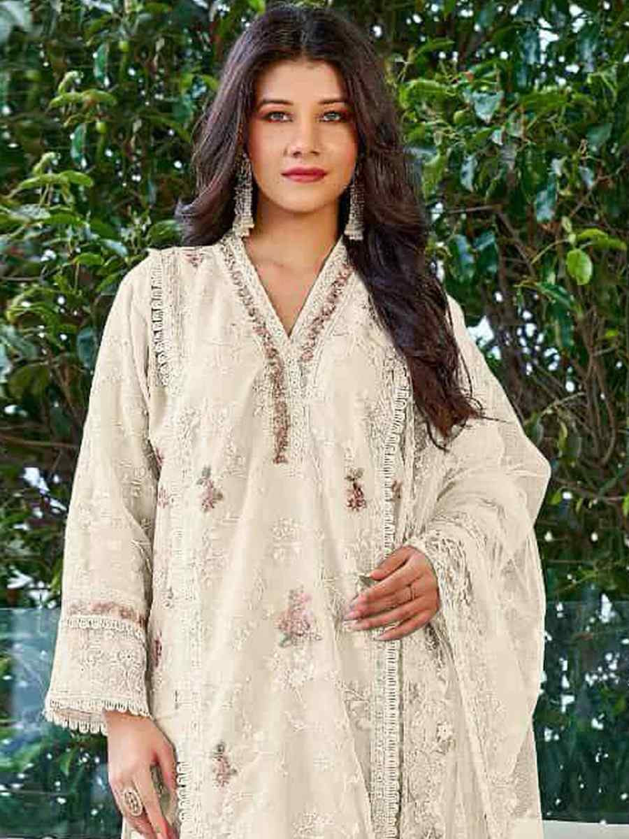 Off-White Heavy Organza Embroidered Festival Casual Pant Salwar Kameez