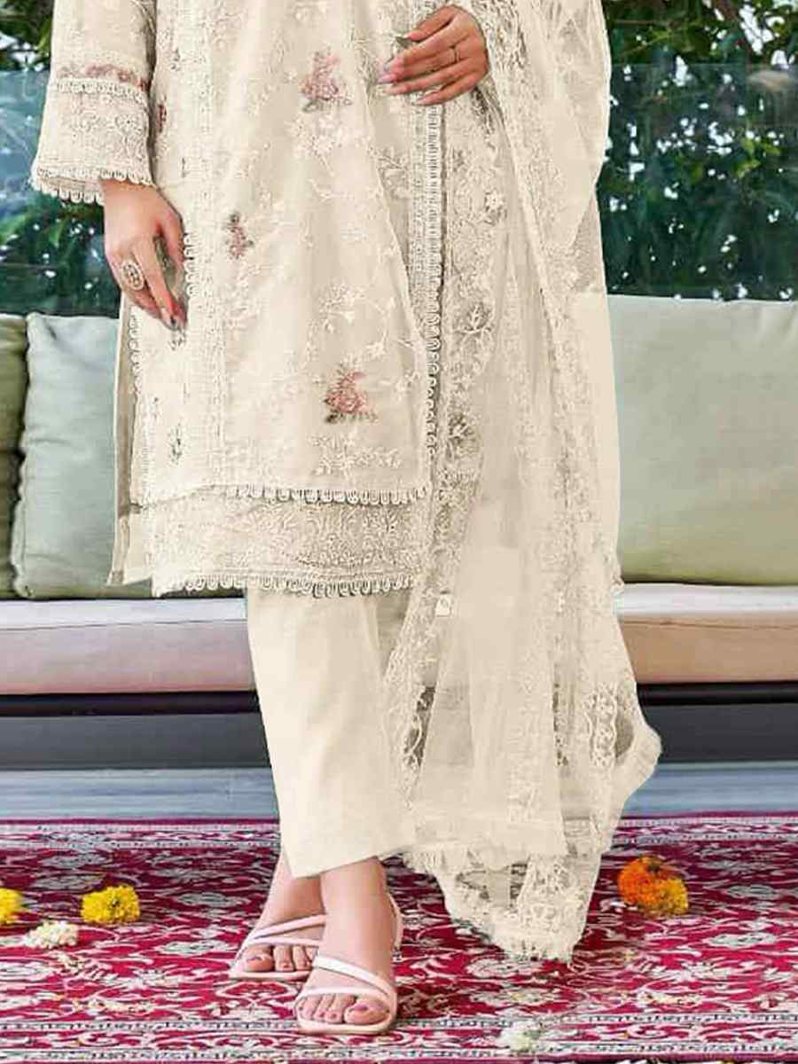 Off-White Heavy Organza Embroidered Festival Casual Pant Salwar Kameez