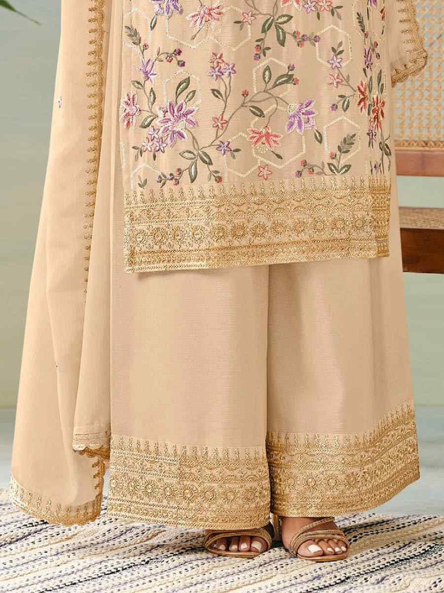 Off-White Heavy Premium Chinon Embroidered Festival Casual Ready Palazzo Pant Salwar Kameez