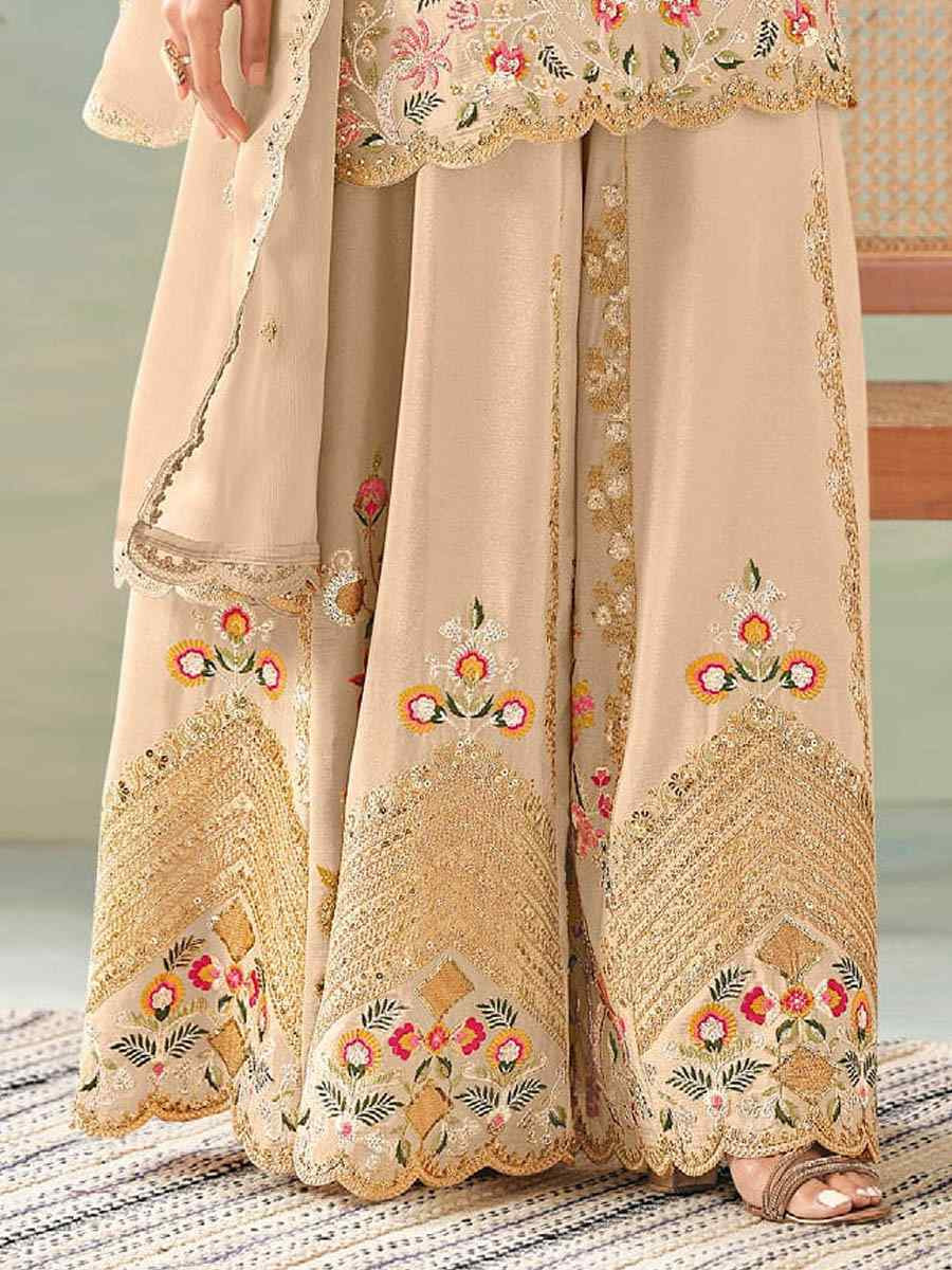 Off-White Heavy Premium Chinon Embroidered Festival Casual Ready Palazzo Pant Salwar Kameez