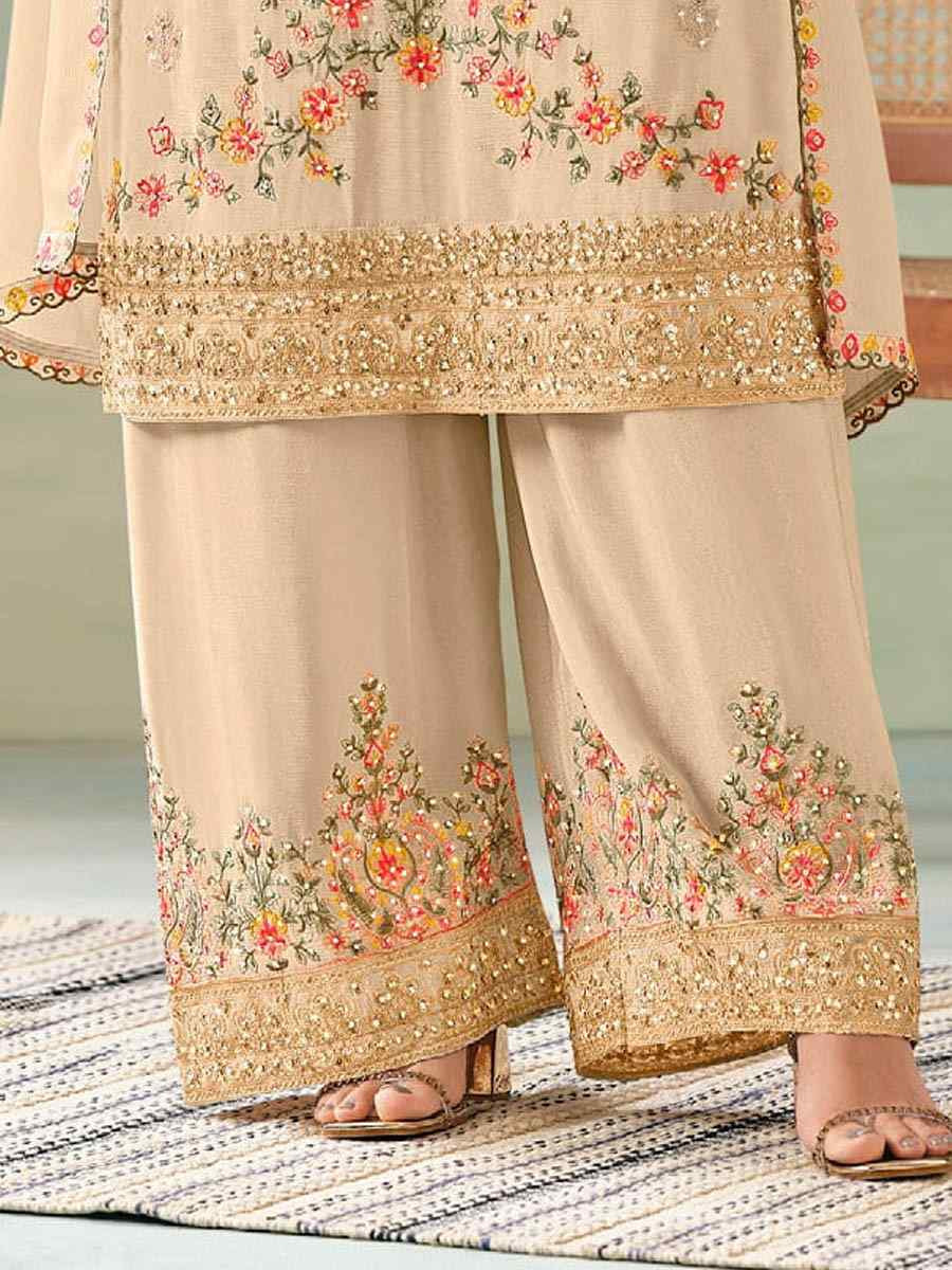 Off-White Heavy Premium Chinon Embroidered Festival Casual Ready Palazzo Pant Salwar Kameez