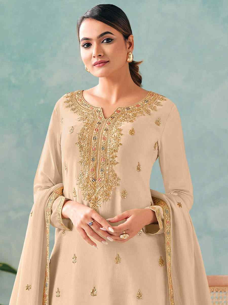 Off-White Heavy Premium Chinon Embroidered Festival Casual Ready Skirt Salwar Kameez