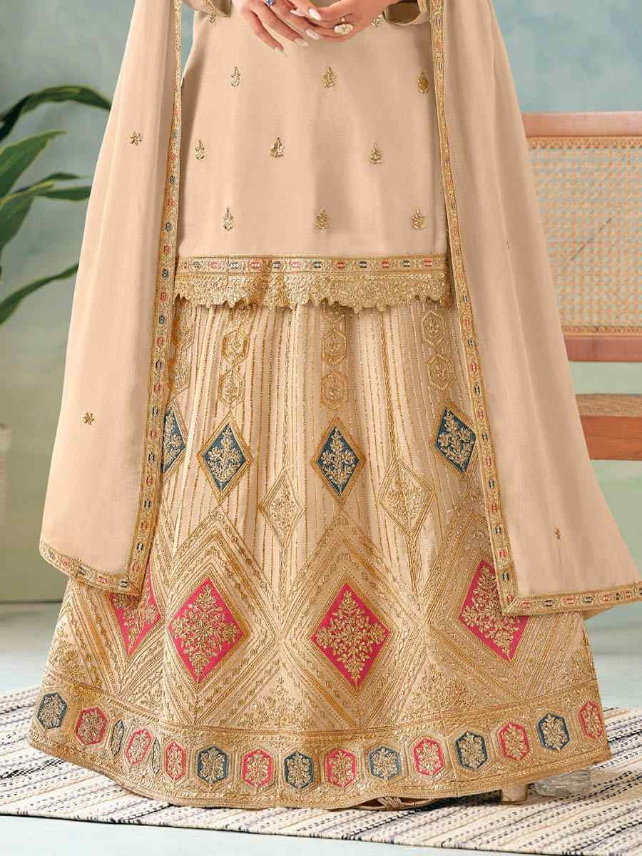 Off-White Heavy Premium Chinon Embroidered Festival Casual Ready Skirt Salwar Kameez
