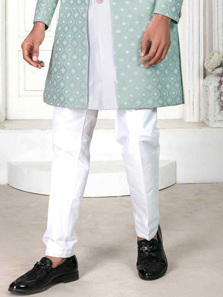 Off White Jacquard Embroidered Wedding Groom Sherwani
