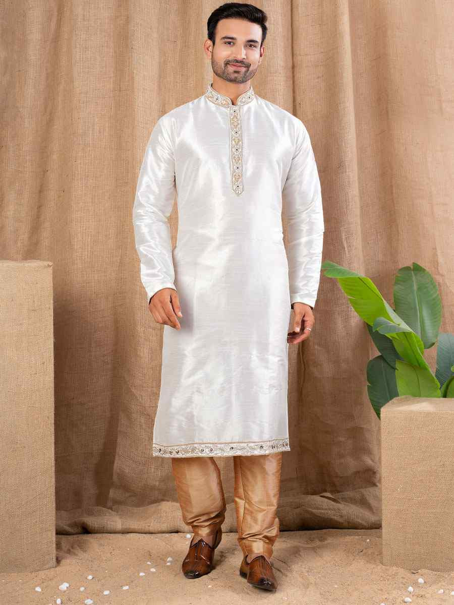 Off White Jacquard Embroidery Festival Wedding Party Mens Kurta