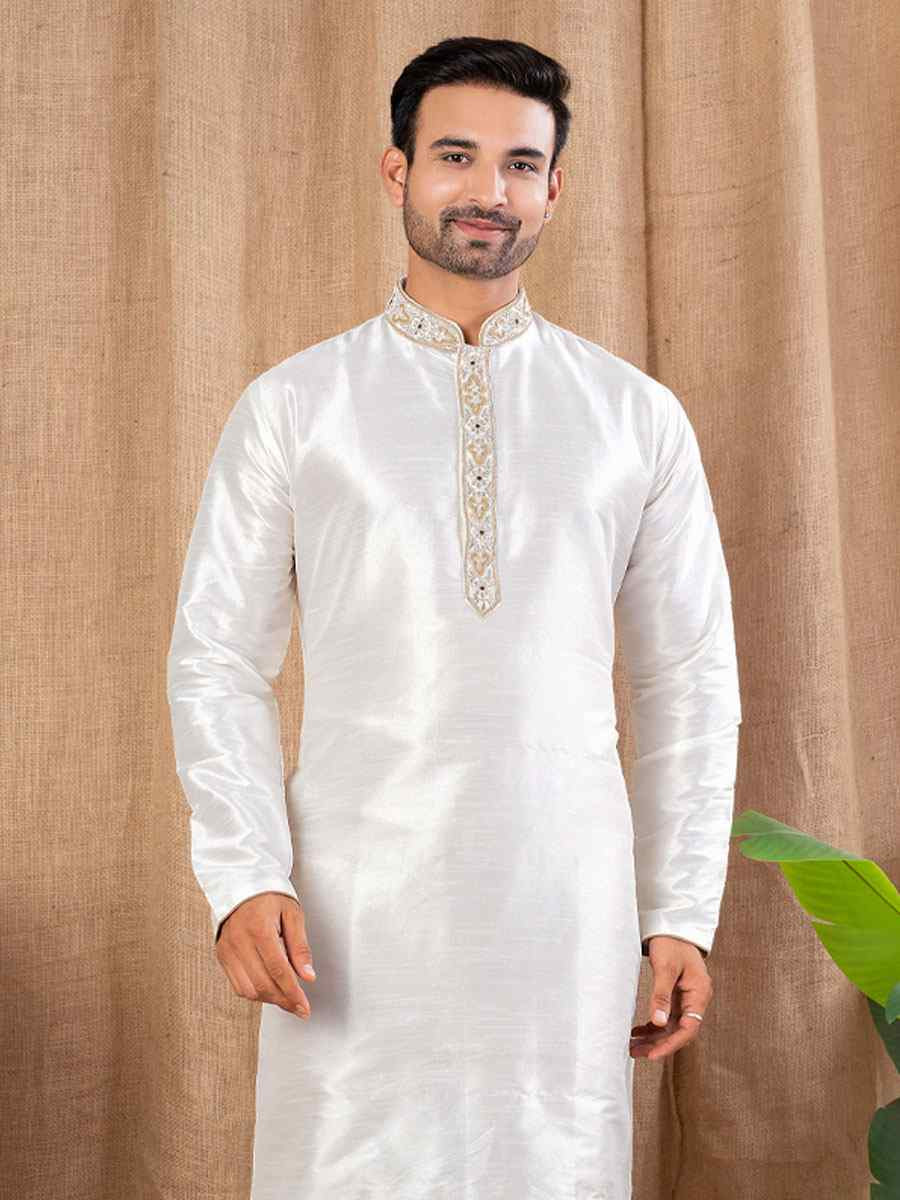 Off White Jacquard Embroidery Festival Wedding Party Mens Kurta