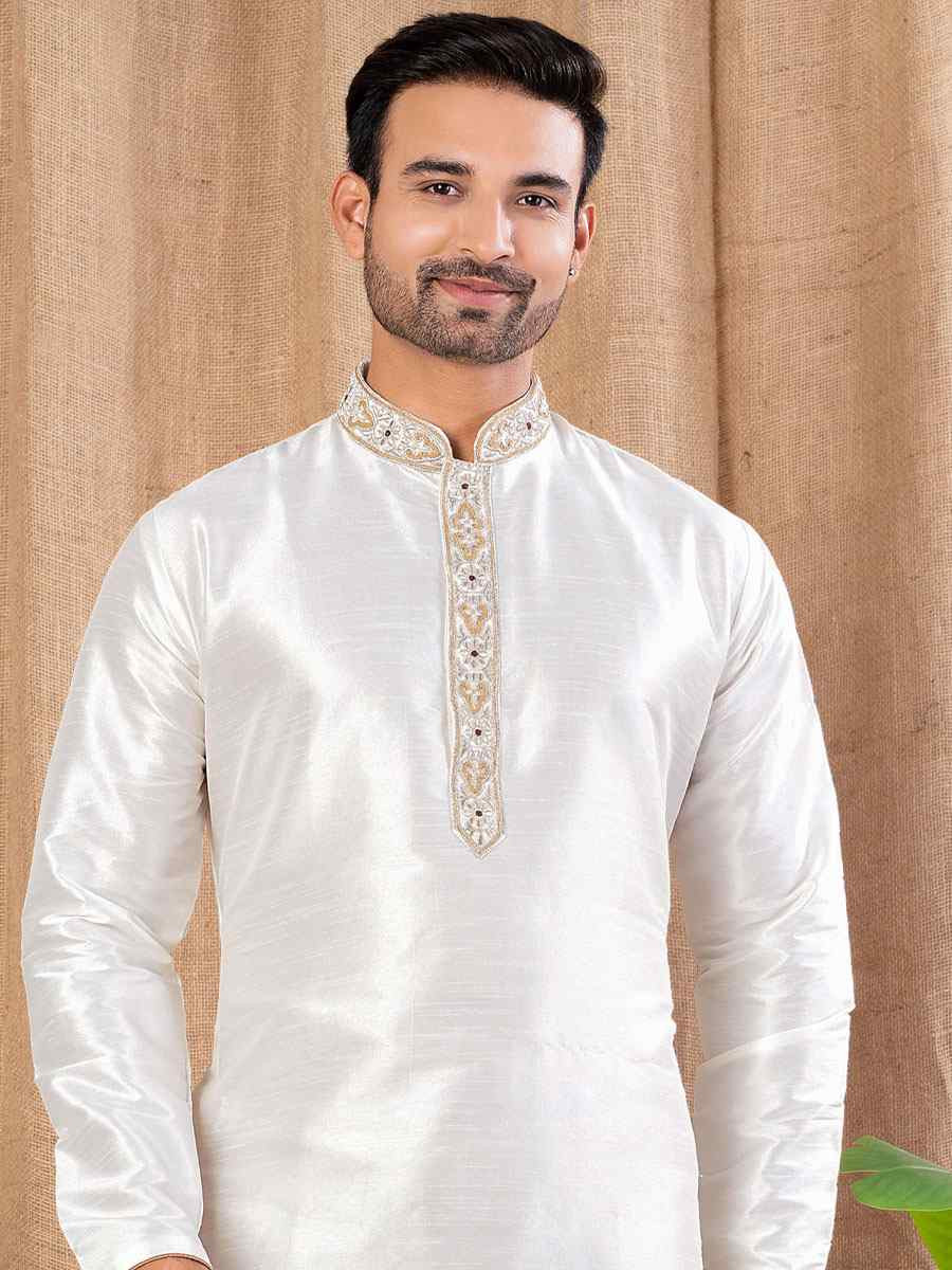 Off White Jacquard Embroidery Festival Wedding Party Mens Kurta