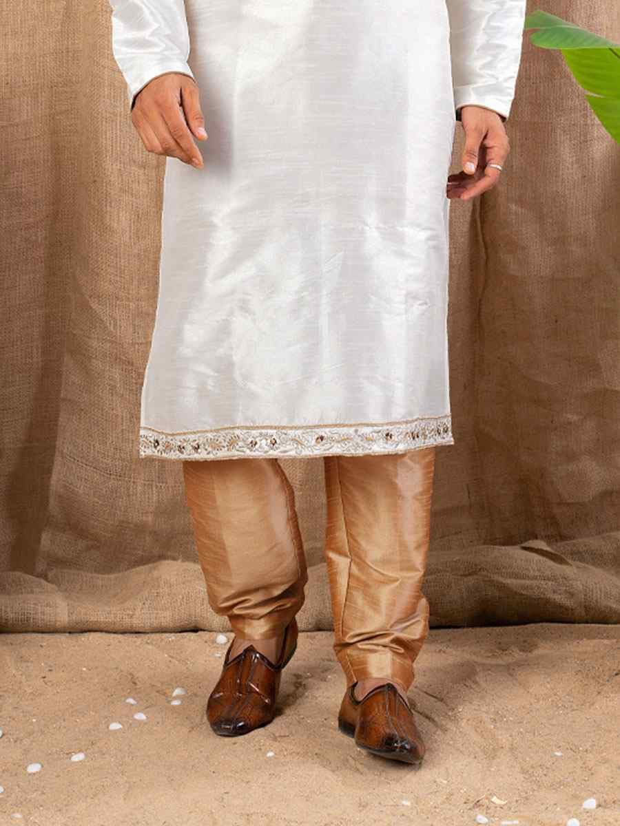 Off White Jacquard Embroidery Festival Wedding Party Mens Kurta
