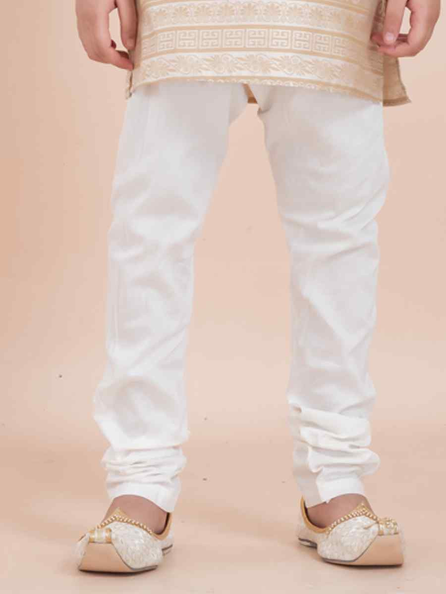 Off White Jacquard Silk Embroidered Festival Traditional Kurta Pyjama Boys Wear