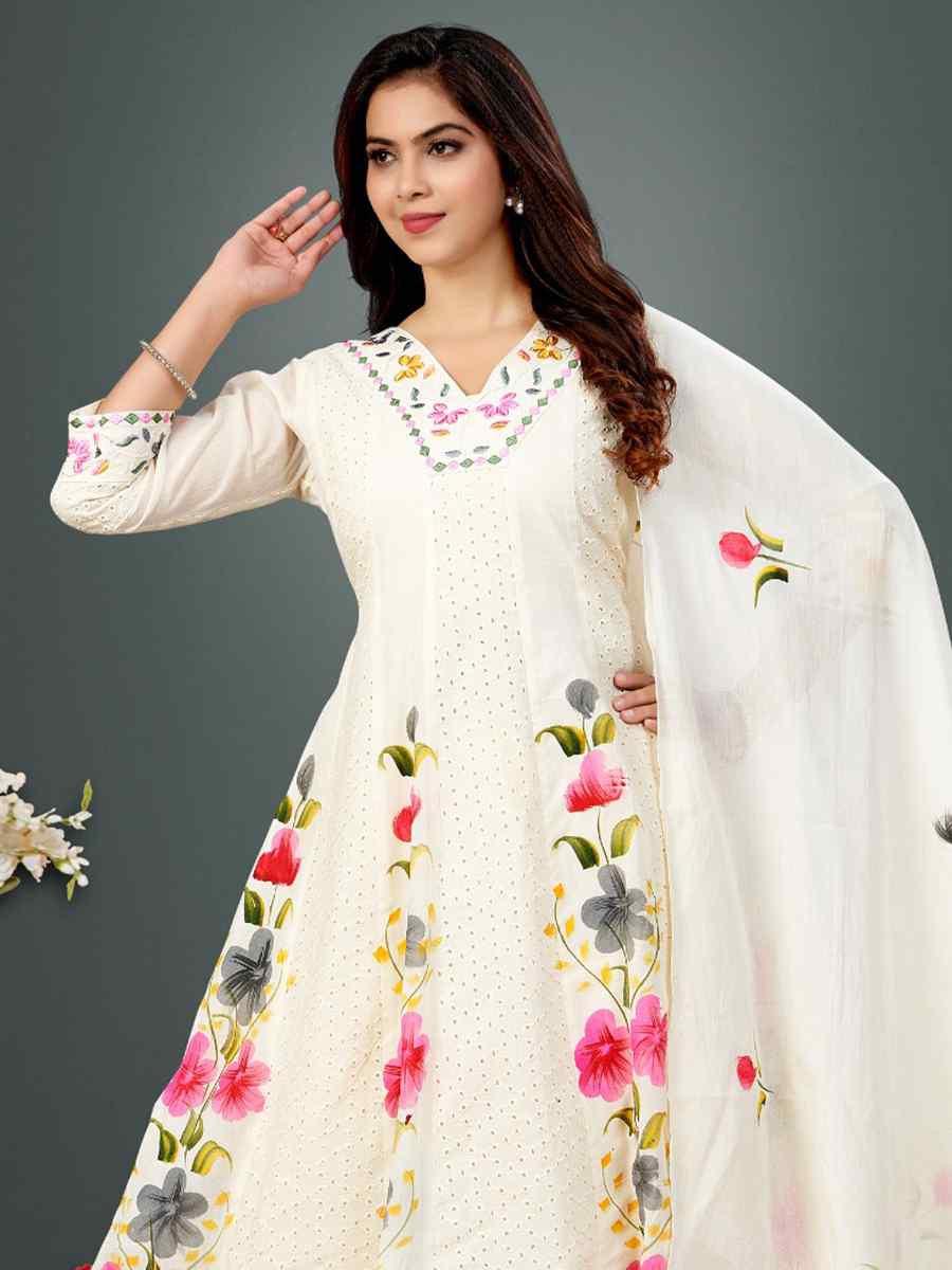 Off-White khadi Cotton Embroidery Party Wedding Festival Casual Ready Palazzo Pant Salwar Kameez