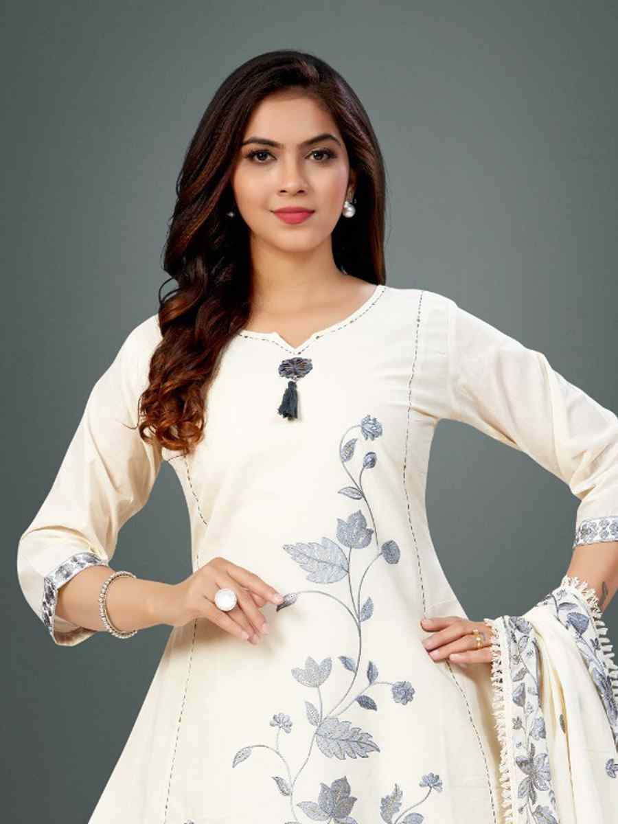 Off-White khadi Cotton Embroidery Party Wedding Festival Casual Ready Palazzo Pant Salwar Kameez