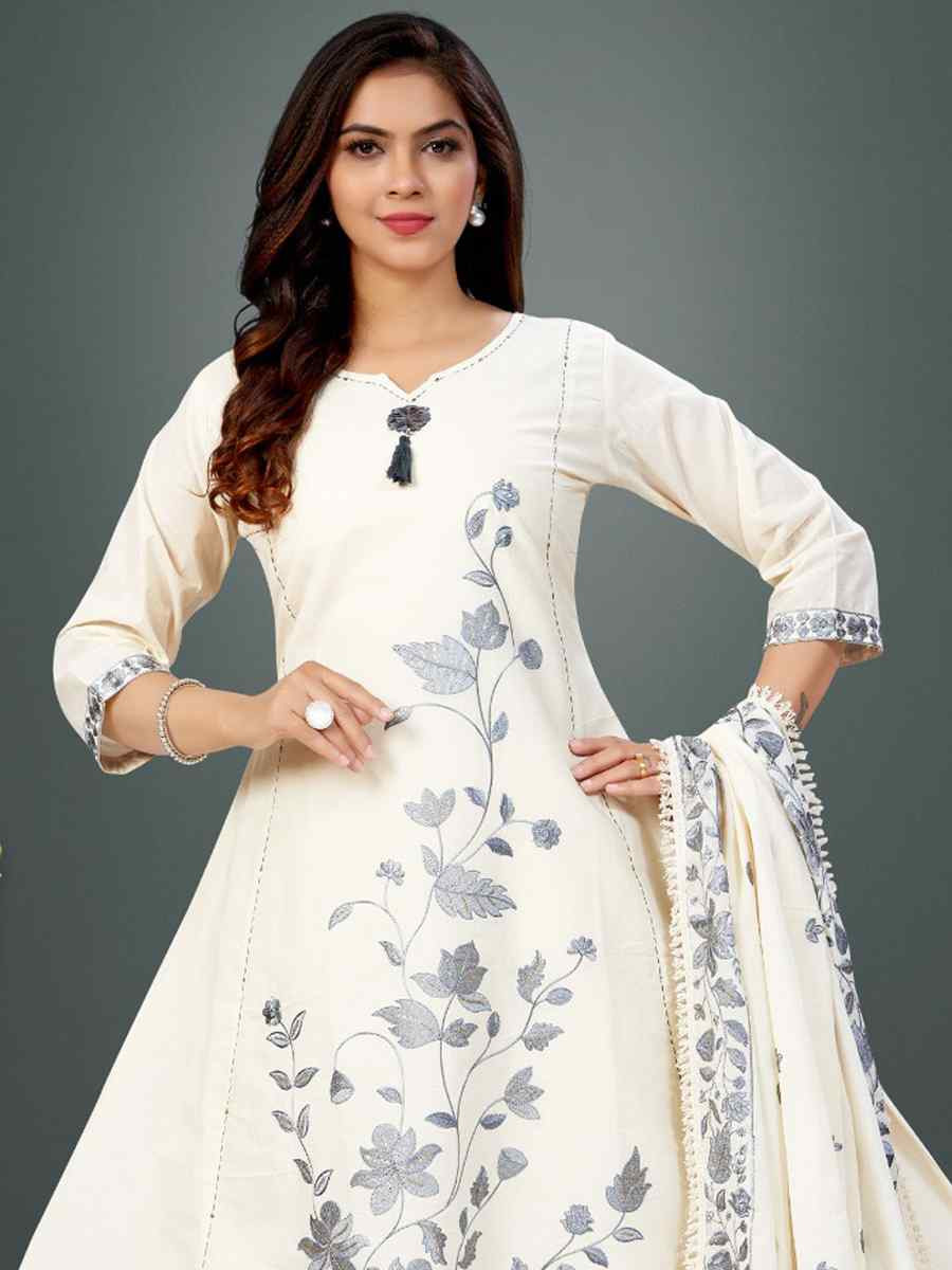 Off-White khadi Cotton Embroidery Party Wedding Festival Casual Ready Palazzo Pant Salwar Kameez