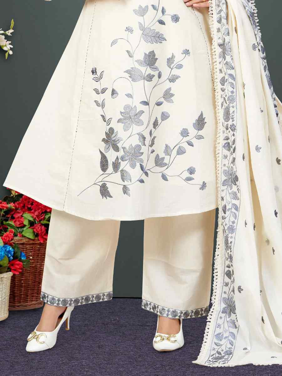 Off-White khadi Cotton Embroidery Party Wedding Festival Casual Ready Palazzo Pant Salwar Kameez