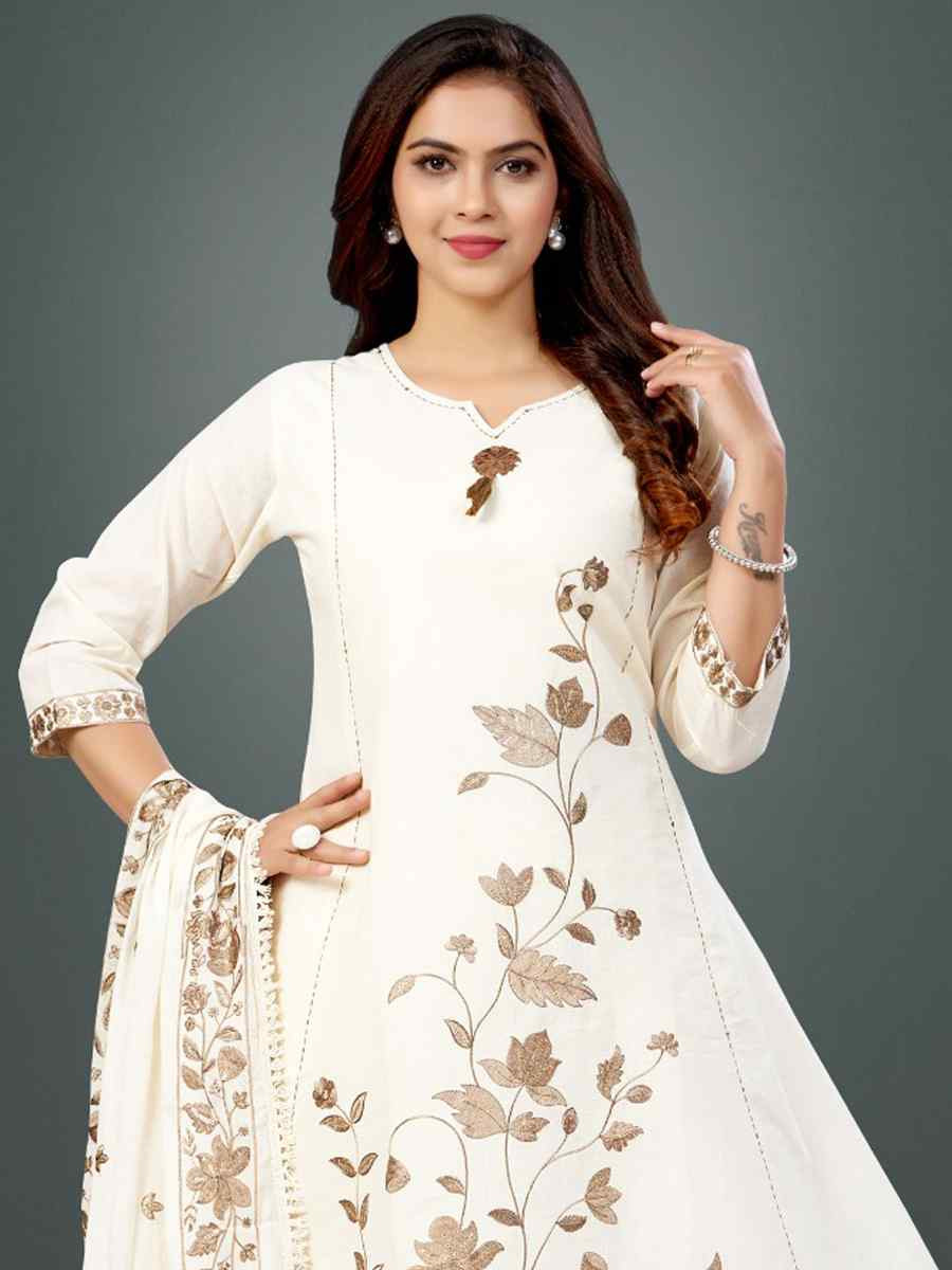 Off-White khadi Cotton Embroidery Party Wedding Festival Casual Ready Palazzo Pant Salwar Kameez