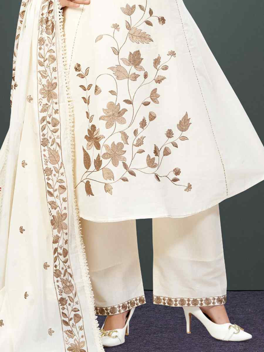 Off-White khadi Cotton Embroidery Party Wedding Festival Casual Ready Palazzo Pant Salwar Kameez