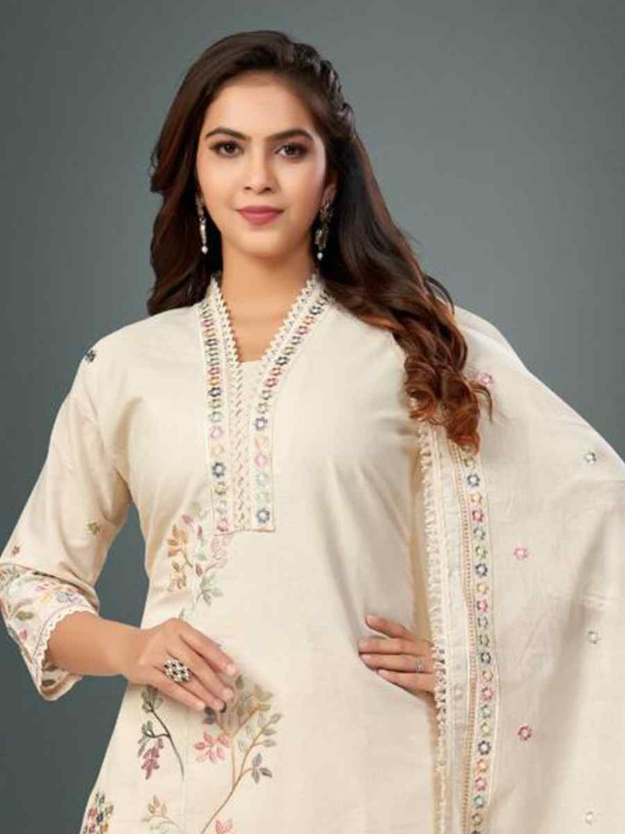 Off-White khadi Cotton Embroidery Party Wedding Festival Casual Ready Palazzo Pant Salwar Kameez