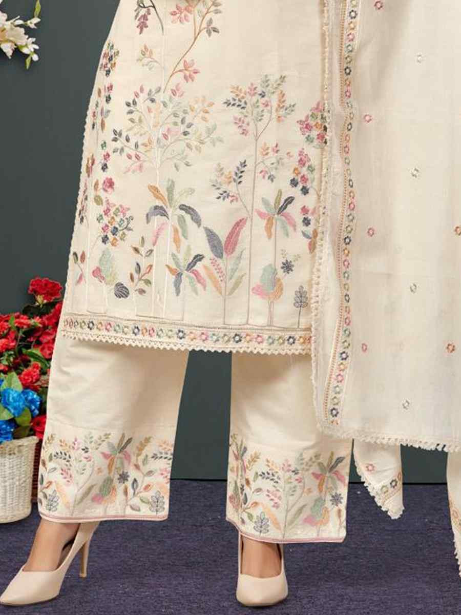 Off-White khadi Cotton Embroidery Party Wedding Festival Casual Ready Palazzo Pant Salwar Kameez