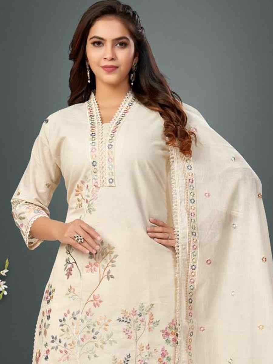 Off-White khadi Cotton Embroidery Party Wedding Festival Casual Ready Palazzo Pant Salwar Kameez