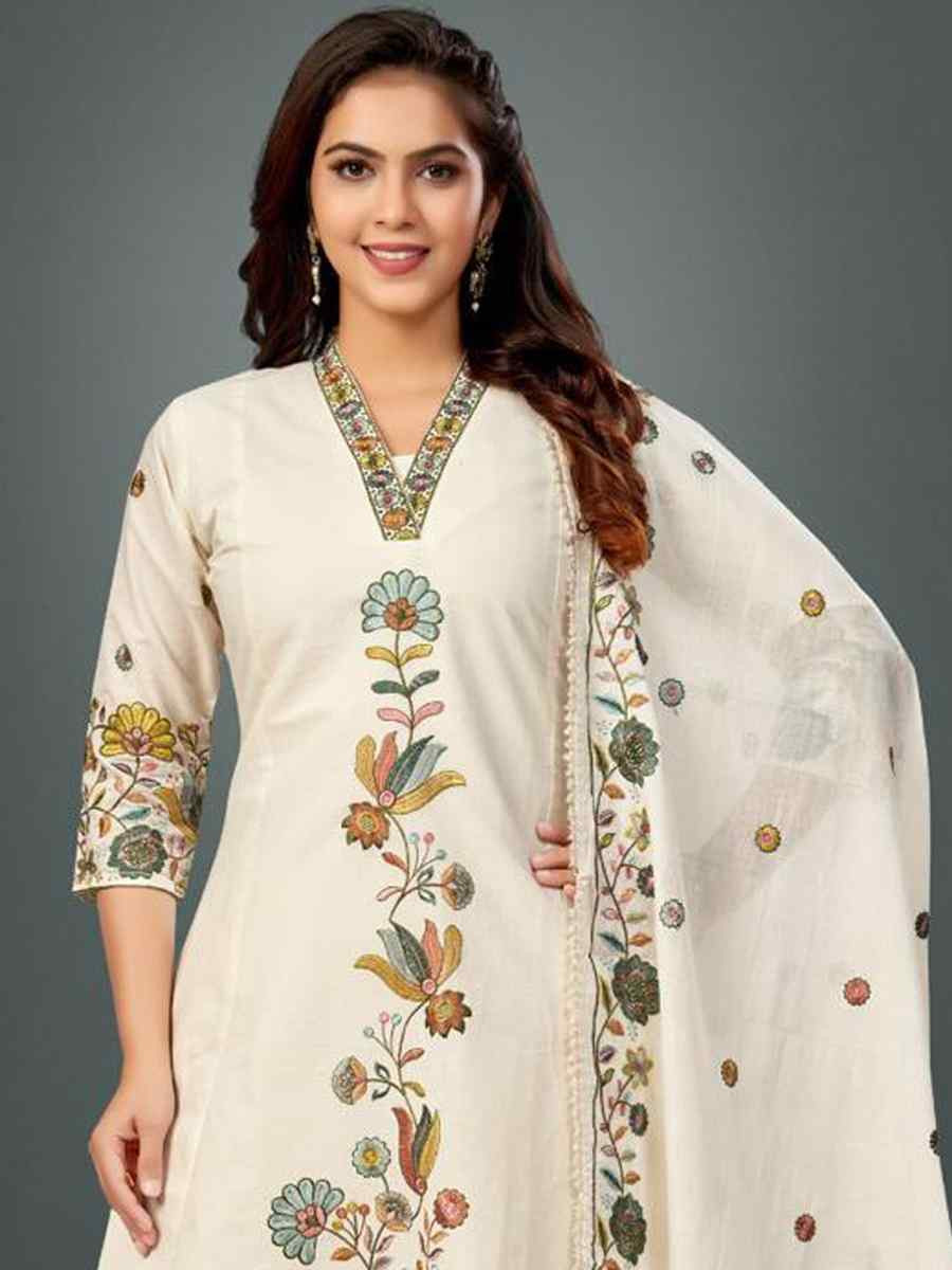 Off-White khadi Cotton Embroidery Party Wedding Festival Casual Ready Palazzo Pant Salwar Kameez