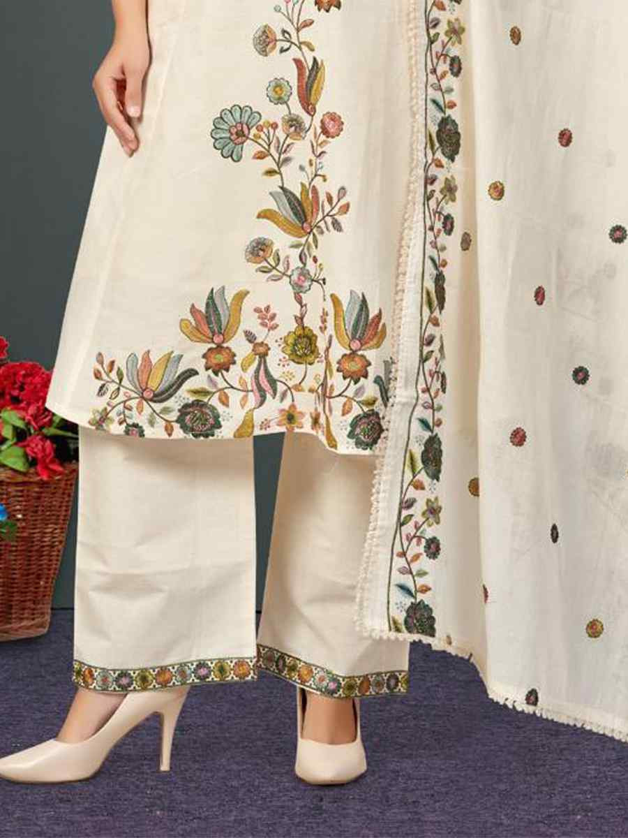 Off-White khadi Cotton Embroidery Party Wedding Festival Casual Ready Palazzo Pant Salwar Kameez