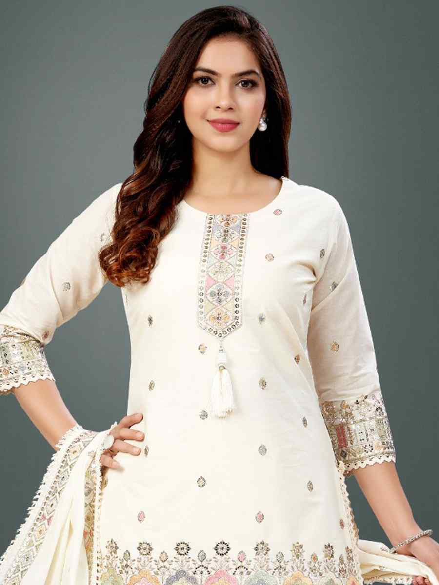 Off-White khadi Cotton Embroidery Party Wedding Festival Casual Ready Palazzo Pant Salwar Kameez