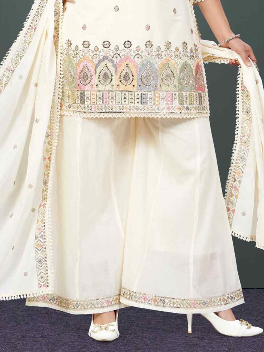 Off-White khadi Cotton Embroidery Party Wedding Festival Casual Ready Palazzo Pant Salwar Kameez