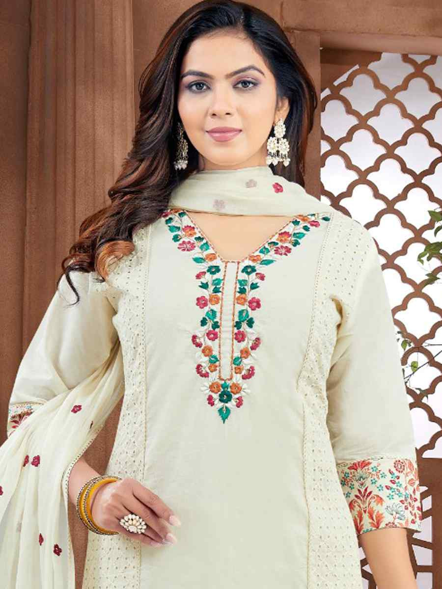 Off-White khadi Cotton Embroidery Party Wedding Festival Casual Ready Pant Salwar Kameez