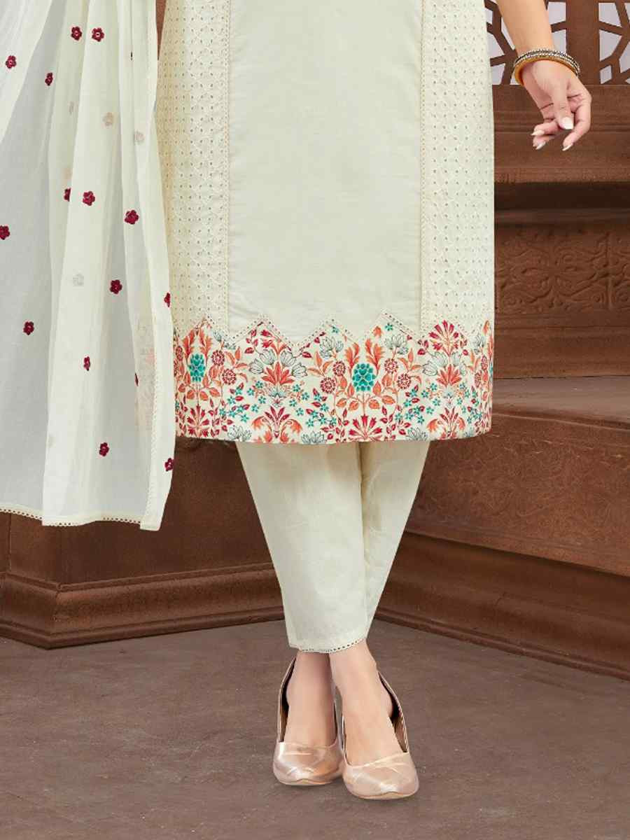 Off-White khadi Cotton Embroidery Party Wedding Festival Casual Ready Pant Salwar Kameez