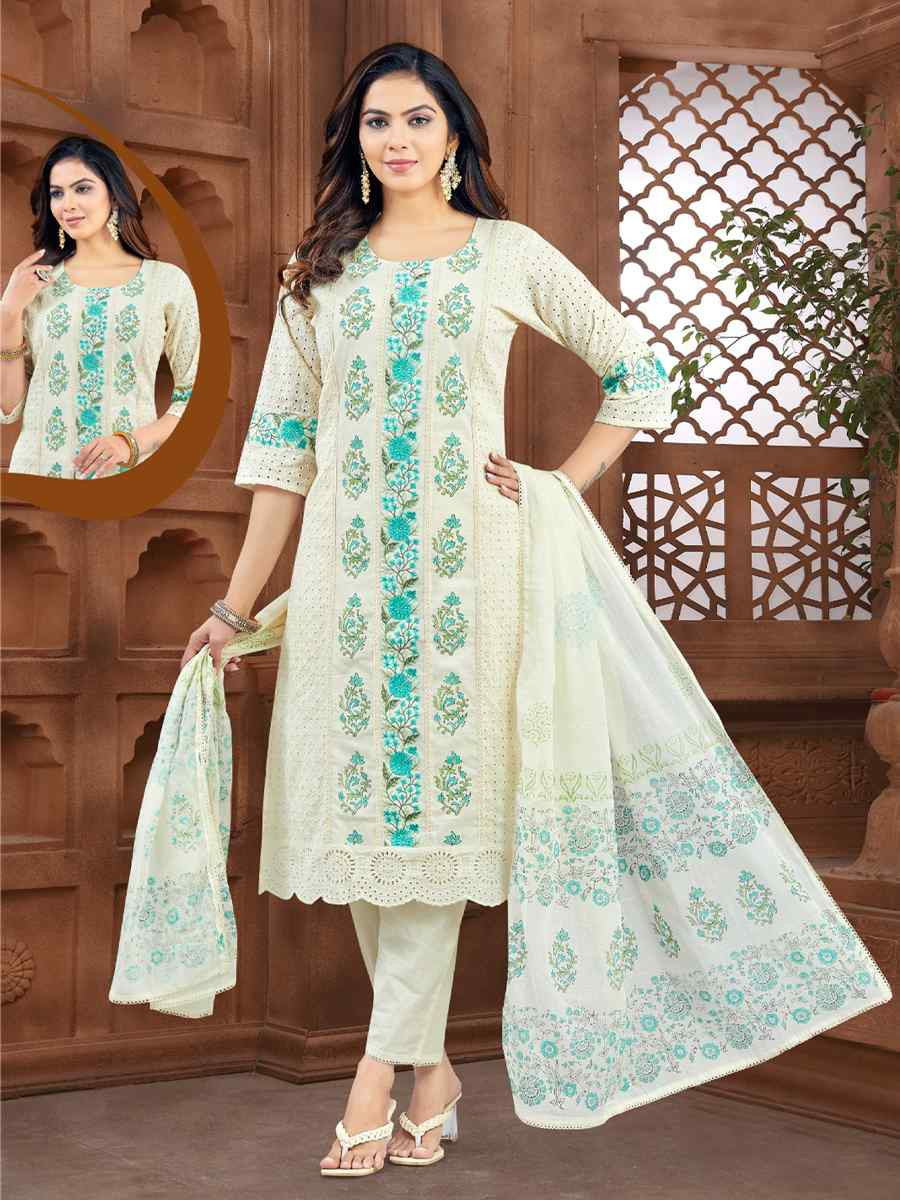 Off-White khadi Cotton Embroidery Party Wedding Festival Casual Ready Pant Salwar Kameez