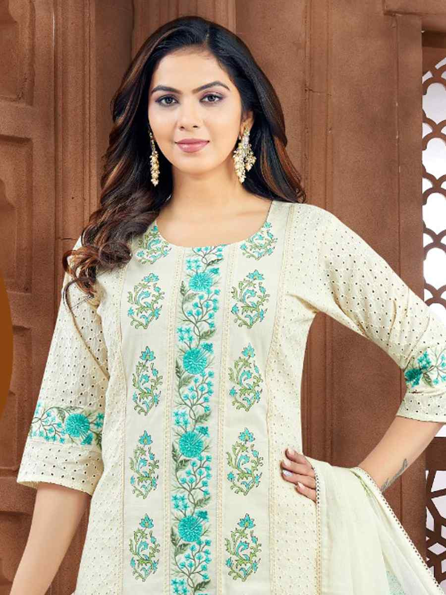 Off-White khadi Cotton Embroidery Party Wedding Festival Casual Ready Pant Salwar Kameez