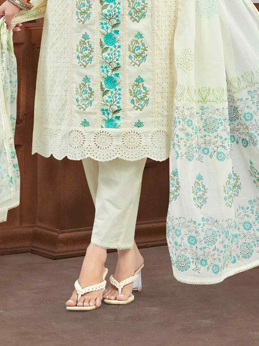 Off-White khadi Cotton Embroidery Party Wedding Festival Casual Ready Pant Salwar Kameez