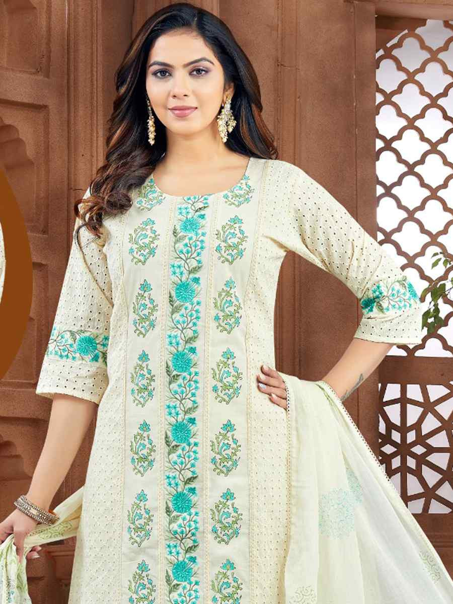 Off-White khadi Cotton Embroidery Party Wedding Festival Casual Ready Pant Salwar Kameez