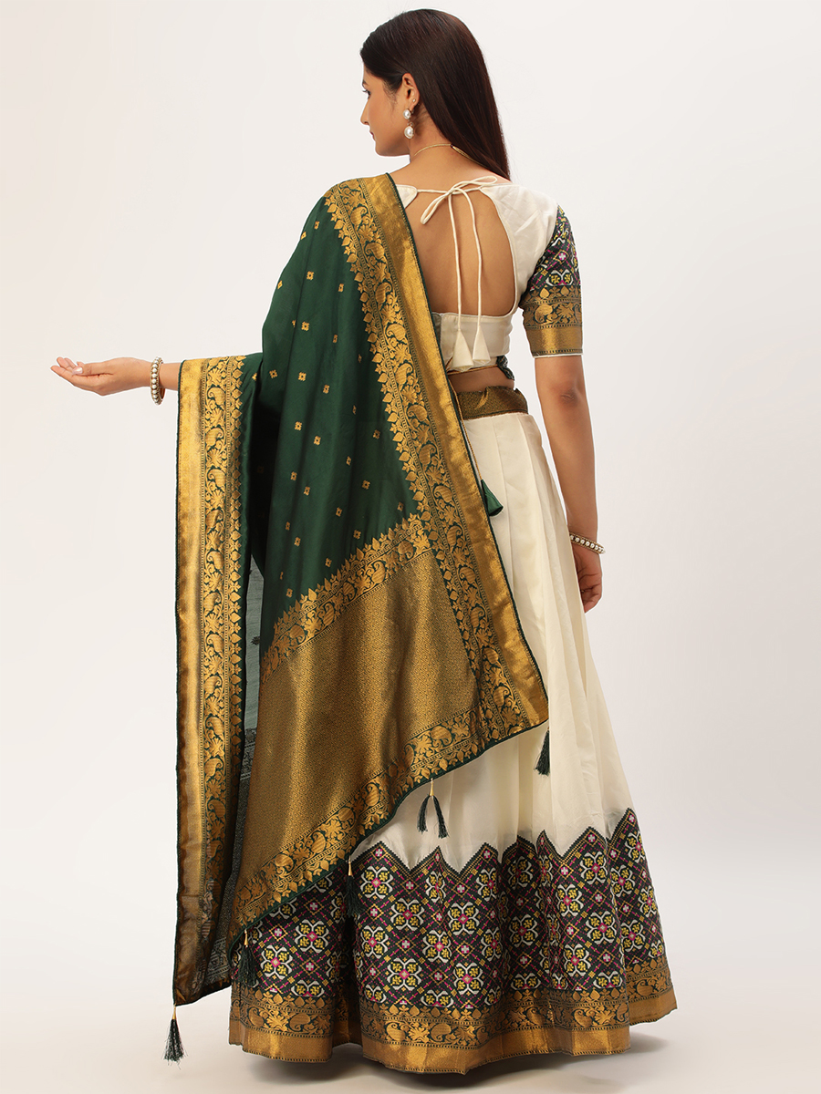 Off White Lichi Silk Zari Festival Traditional Lehenga Choli