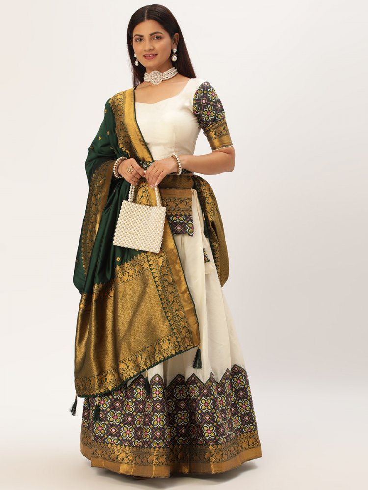 Off White Lichi Silk Zari Festival Traditional Lehenga Choli